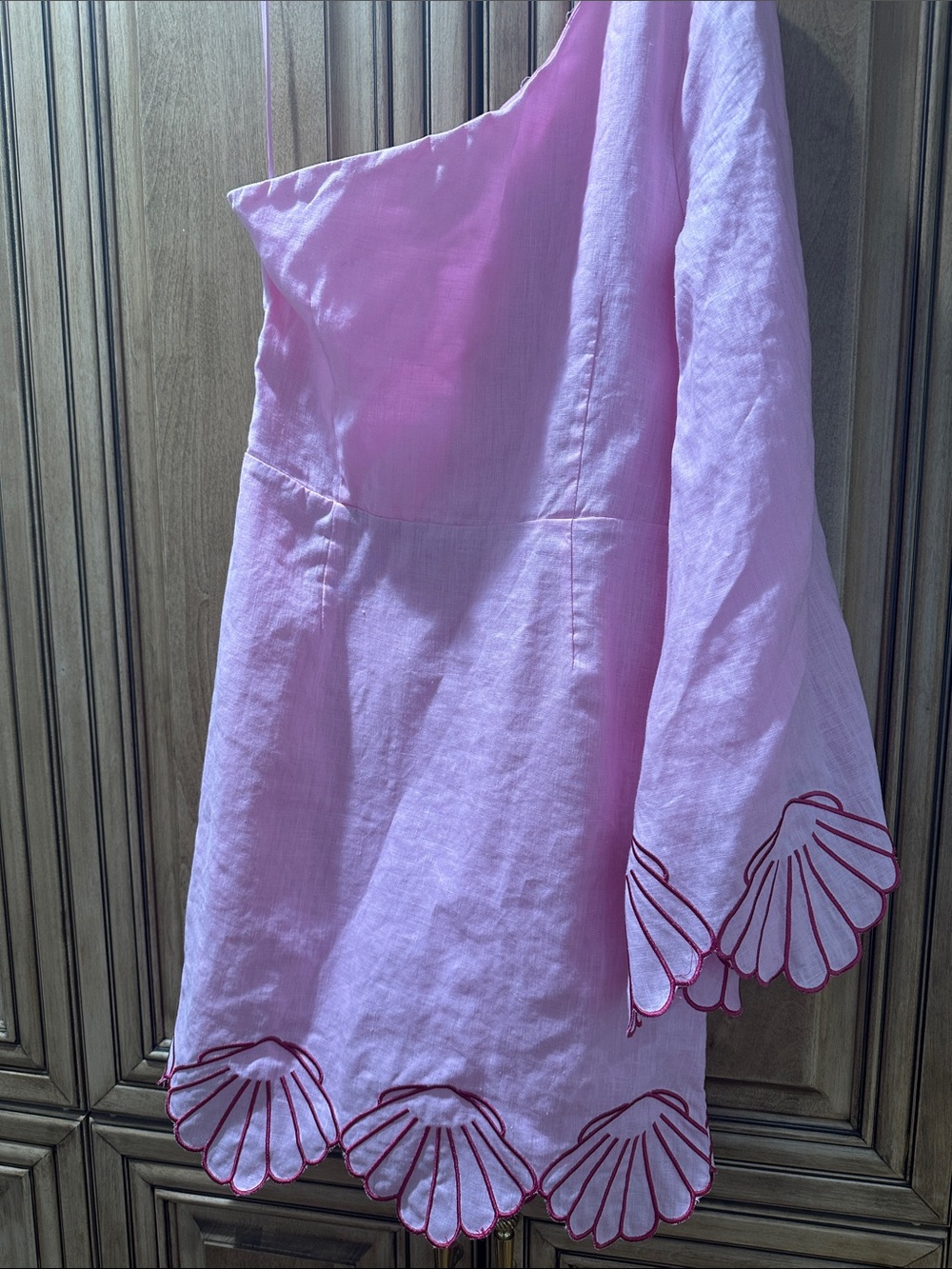 One-Shoulder Pink Mini Skirt with Scallop Trim - Picture 3 of 5